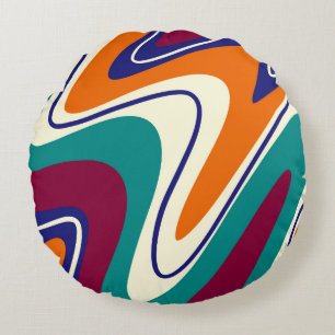 Retro Swirls - Classic 70s Style Round Pillow