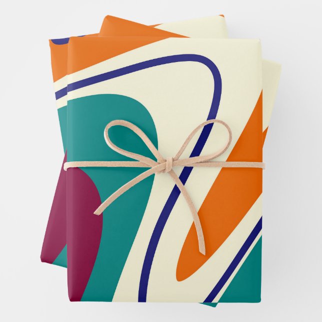 Retro Swirls - Classic 70s Style Wrapping Paper Sheets (In situ)