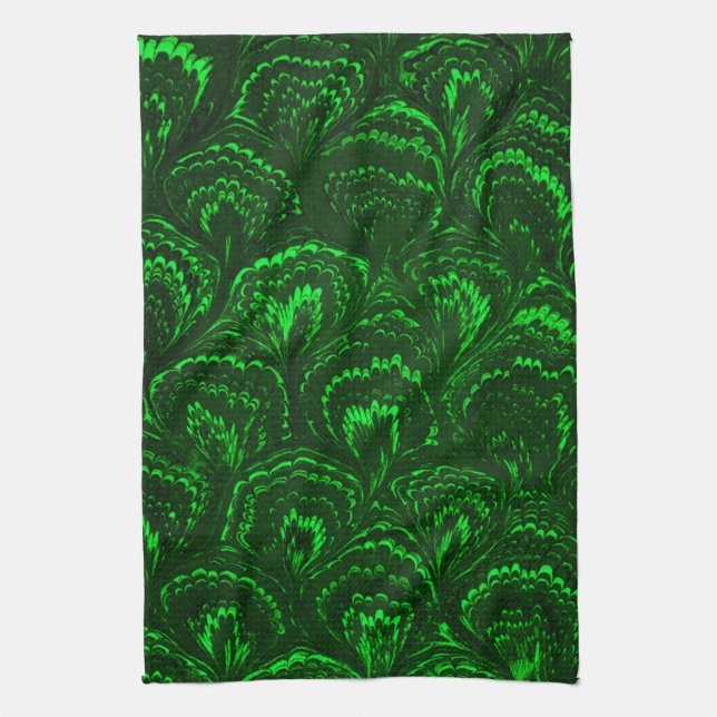 Retro Swirls Emerald Green Kitchen Towel (Vertical)