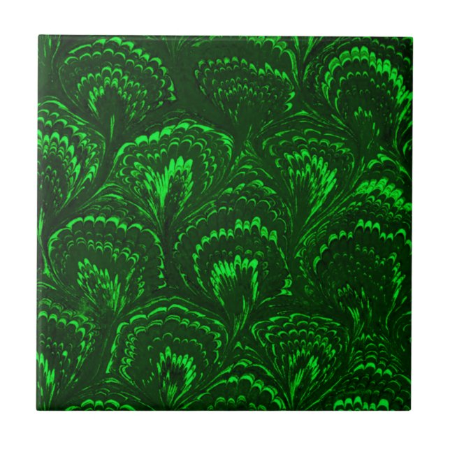 Retro Swirls Emerald Green Tile (Front)