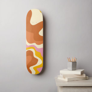 Retro Swirls Geometric Boho 70s Peach & Brown Skateboard