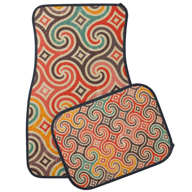 Retro swirls illustration pattern car floor mat (Set)