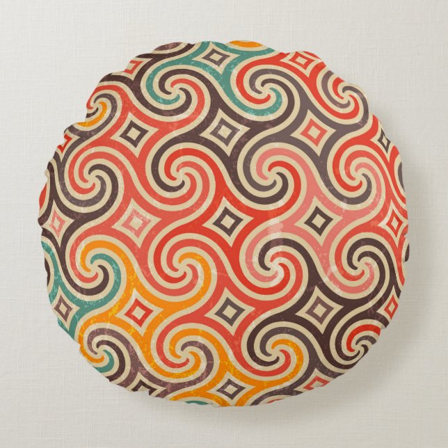 Retro swirls illustration pattern round pillow (Front)