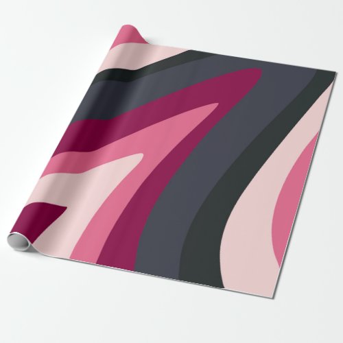 Retro swirls _ pink charcoal  wrapping paper
