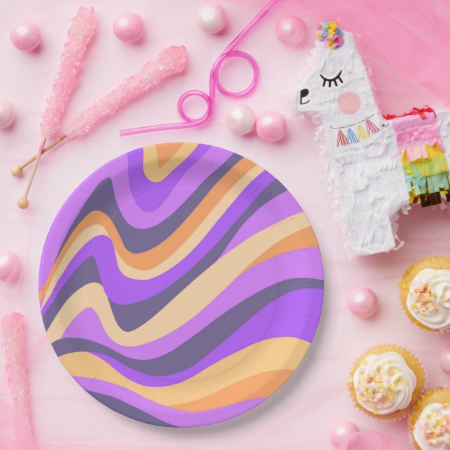 Retro swirls - purple & orange  paper plates (Party)