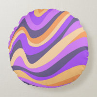 Retro swirls - purple & orange round pillow