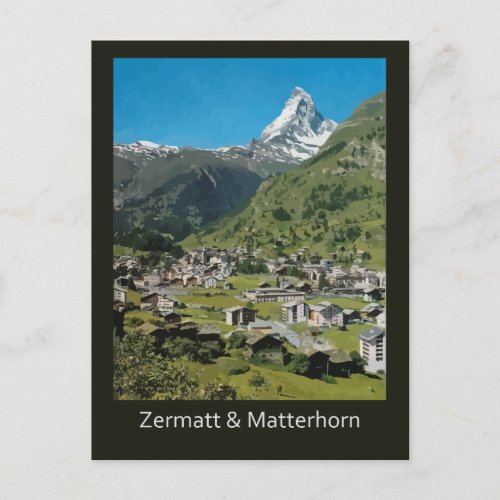 Retro Swiss travel Zermatt and Mount Matterhorn Postcard