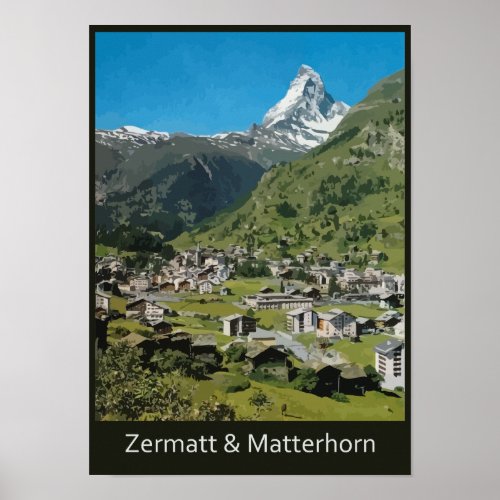 Retro Swiss travel Zermatt and Mount Matterhorn Poster