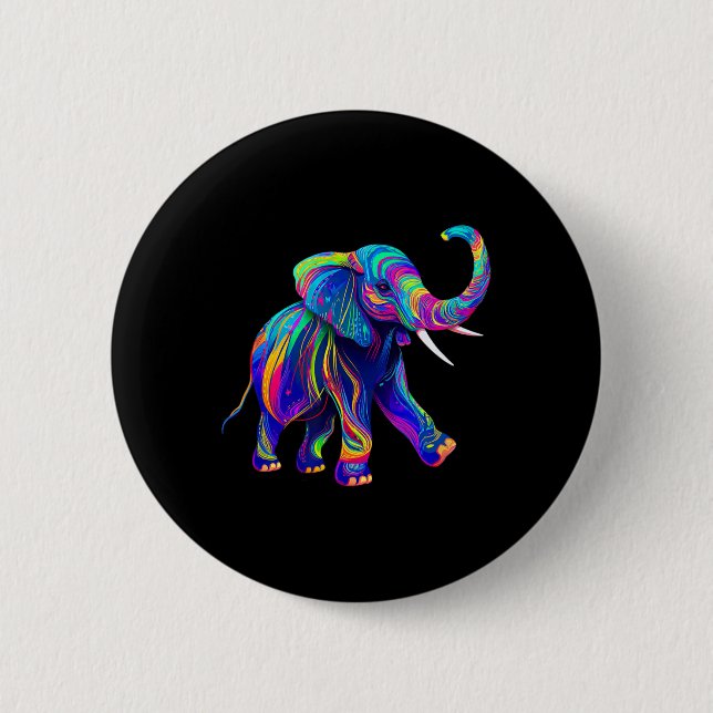 Retro Synthwave 80s 90s Elephant Trunk Up Chakra Y Button (Front)