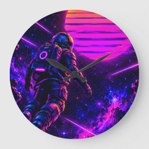 Retro Synthwave Astronaut Cyberpunk Space Acrylic  Large Clock