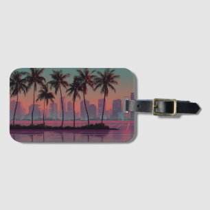 Retro Synthwave Cityscape Sunset Luggage Tag