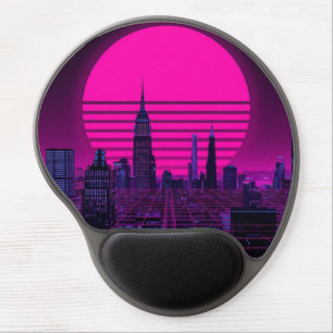Retro Synthwave Cyberpunk City Neon Gaming Desk Ma Gel Mouse Pad