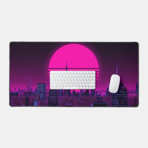 Retro Synthwave Cyberpunk City Neon Gaming Desk Ma Mat