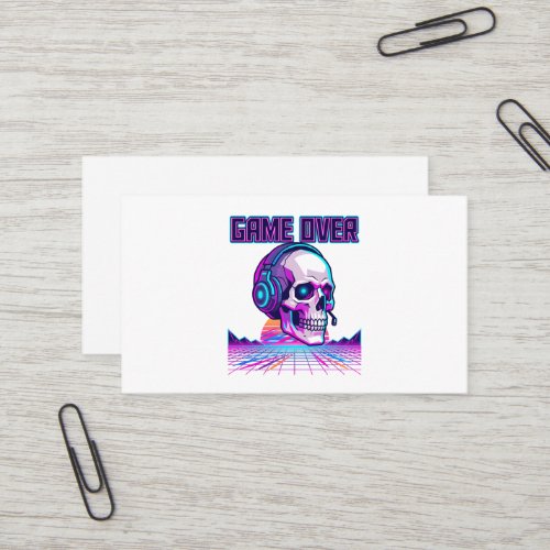 Retro Synthwave Gamer Skull Game Over Graphic Hood Business Card
