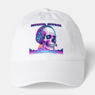 Retro Synthwave Gamer Skull Game Over Graphic Hood Hat