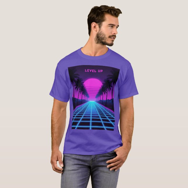 Retro Synthwave Neon Palm Trees T-Shirt (Front Full)