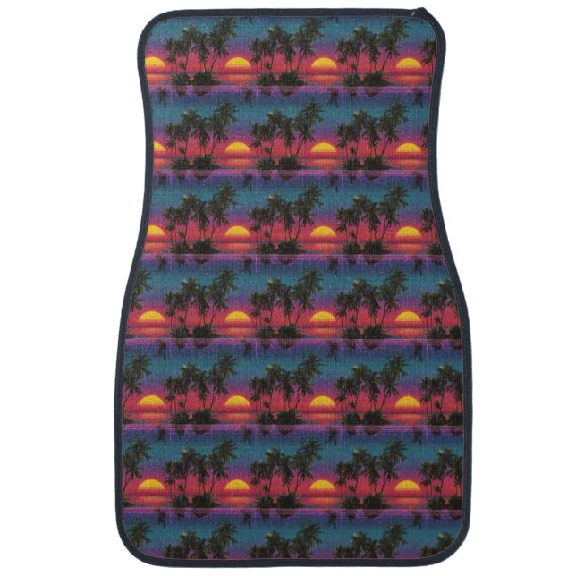 Retro Synthwave Palm Tree Sunset Pattern Car Floor Mat (Front)