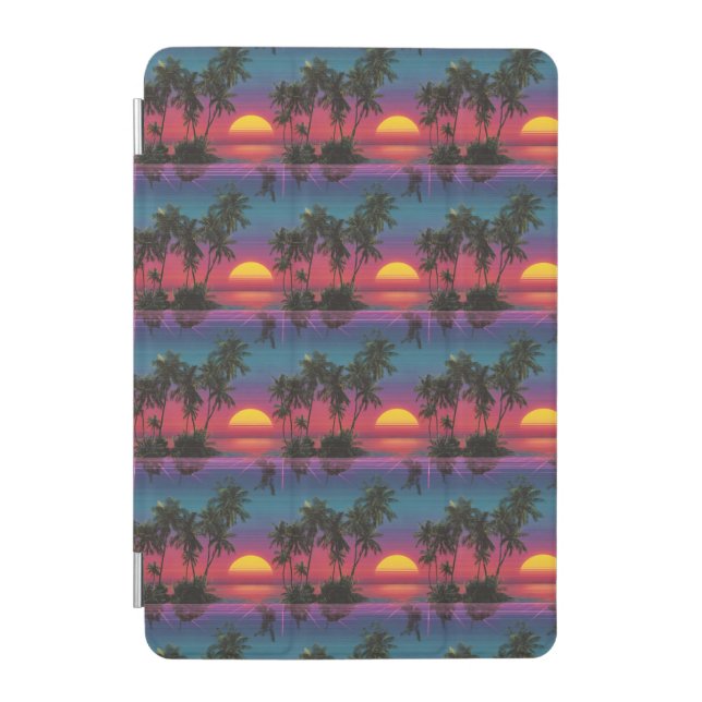 Retro Synthwave Palm Tree Sunset Pattern iPad Mini Cover (Front)