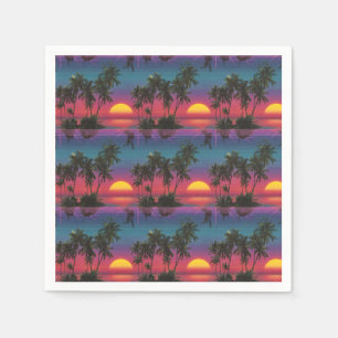Retro Synthwave Palm Tree Sunset Pattern Napkins