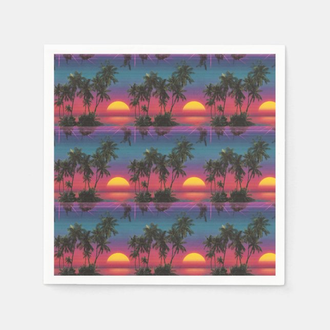 Retro Synthwave Palm Tree Sunset Pattern Napkins (Front)