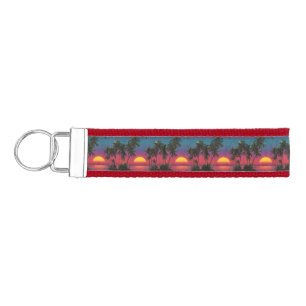 Retro Synthwave Palm Tree Sunset Pattern Wrist Keychain
