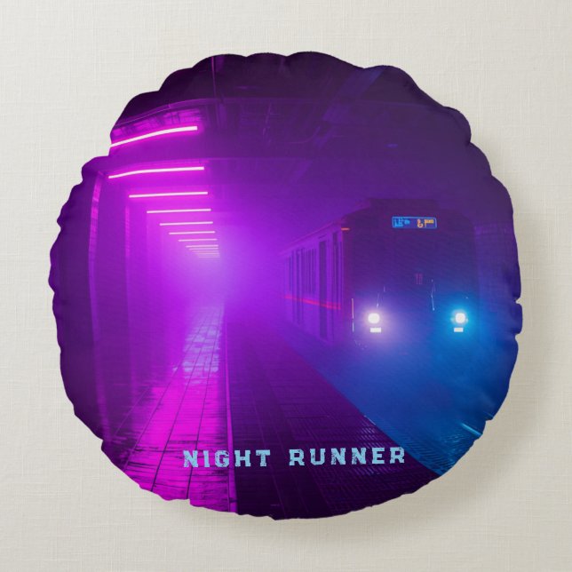  Retro Synthwave Vap Round Pillow (Front)