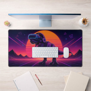 Retro Synthwave VR T-Rex Gaming Desk Mat