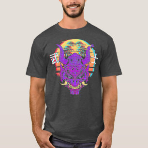 Retro Sythwave Samurai Mask With Bonsai Tree T-Shirt
