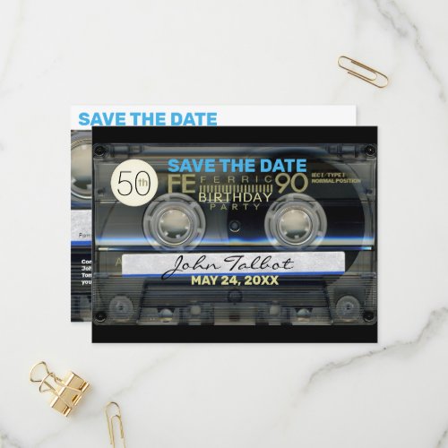 Retro T1 Audiotape 50th birthday Party Save Date P Invitation Postcard