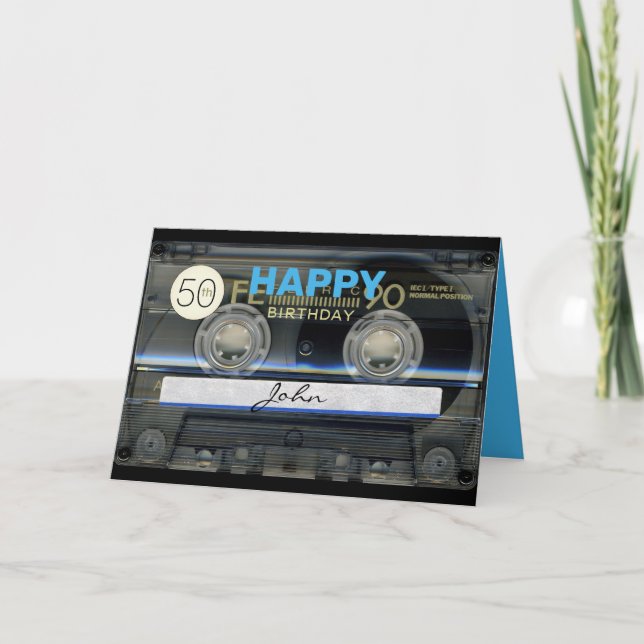 Retro T1 Audiotape 50th birthday recto-verso Name Card (Front)