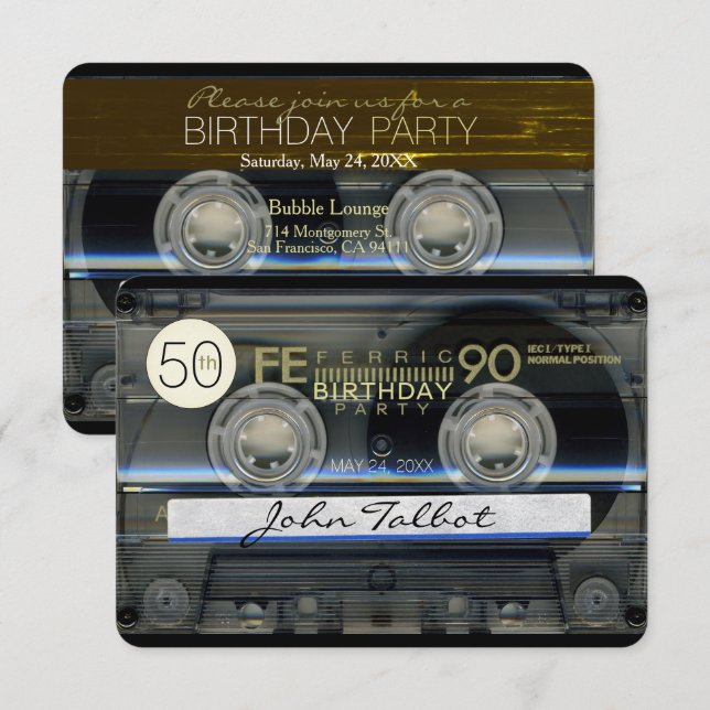 Retro T1 Cassette Tape 50th birthday Party Inv Invitation (Front/Back)