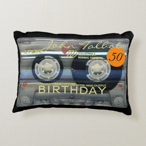 Retro T2 Audiotape 50th birthday Personalized A P Accent Pillow