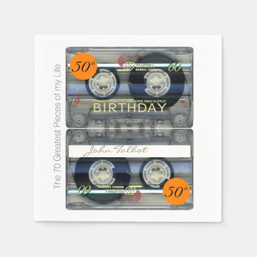 Retro T2 Audiotape 50th birthday Personalized PN Napkins
