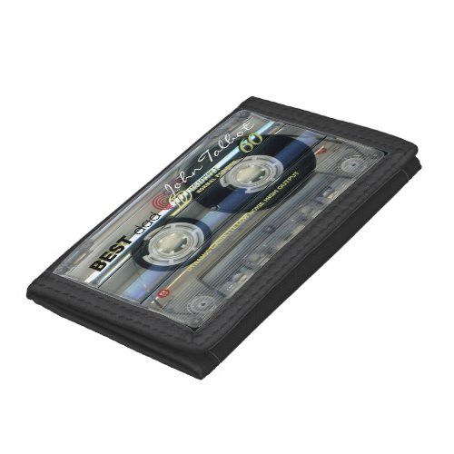 Retro T2 Audiotape Cassette Best Dad Name W Trifold Wallet