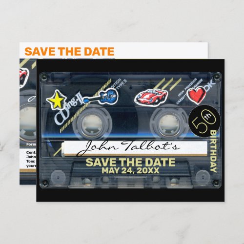 Retro T3 Audiotape 50th birthday Save The Date HPC Holiday Postcard
