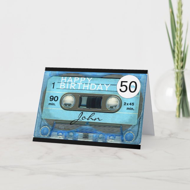 Retro T4 Audiotape 50th birthday recto-verso Name  Card (Front)