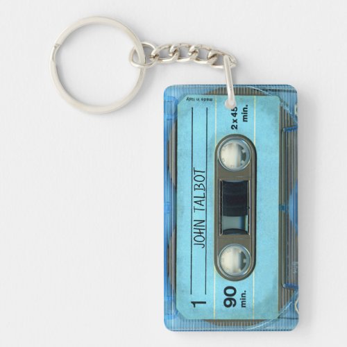 Retro T4 Blue Audiotape mixtape Cassette Name K Keychain