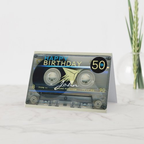 Retro T5 Audiotape 50th birthday recto_verso Name Card