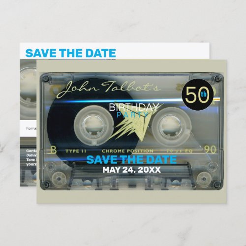 Retro T5 Audiotape 50th birthday Save the Date PoC Invitation Postcard