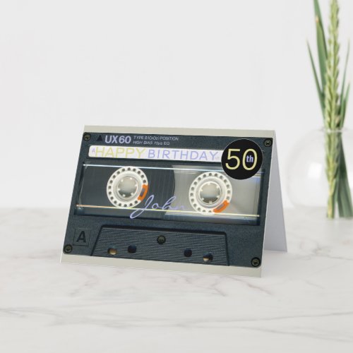 Retro T6 Audiotape 50th birthday recto_verso Name Card