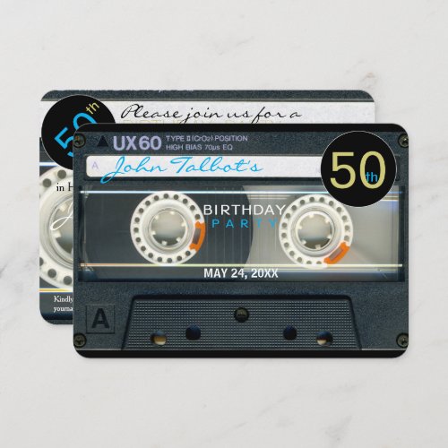 Retro T6 Cassette Tape 50th birthday Party Inv Invitation