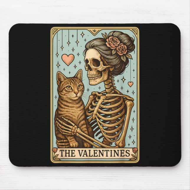 Retro Tabby Cat Valentine's Day Mom Tarot Card  Mouse Pad (Front)