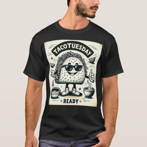 Retro Taco Tuesday Line Art Design T_Shirt