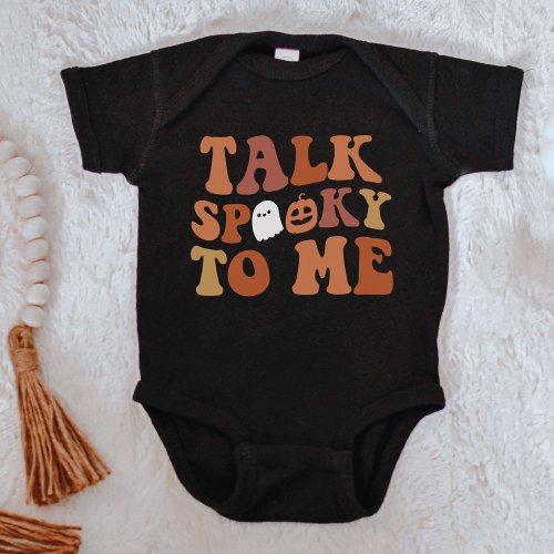 Retro Talk Spooky To Me Ghost Halloween Pumpkin Baby Bodysuit