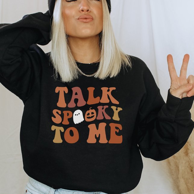 Retro Talk Spooky To Me Ghost Halloween Pumpkin Sweatshirt (Creator Uploaded)