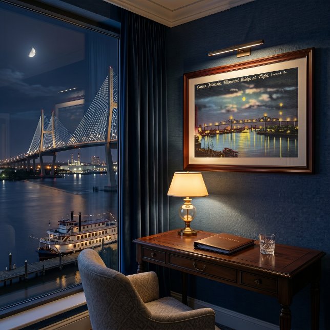 Retro Talmadge Bridge Night Savannah GA Poster (Creator Uploaded)
