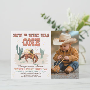 Retro Tan Photo How West Was One 1st Birthday Invitation