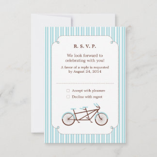 Retro Tandem Bicycle Blue & White Striped Wedding Invitation