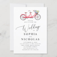Retro tandem bicycle. Elegant script wedding