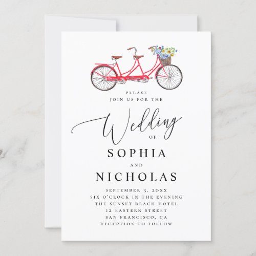 Retro tandem bicycle Elegant script wedding Invitation